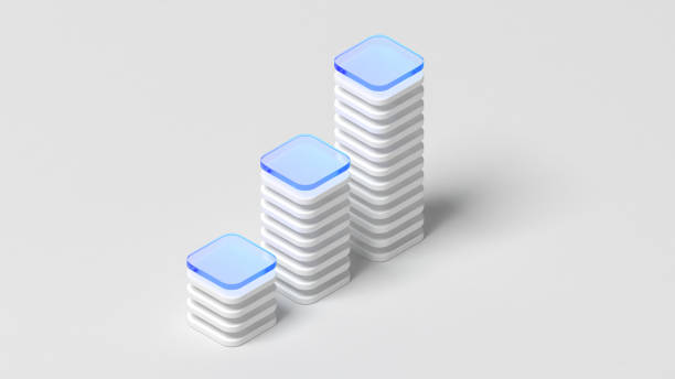 istock Abstract column chart. Solid and translucent. White and blue color. Glassmorphism. Copy space. Graph. 2196179174