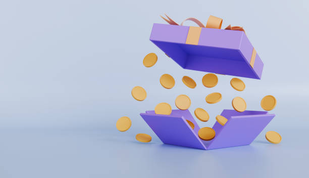istock Open gift box and falling gold coins, money prize reward concept 2196179430