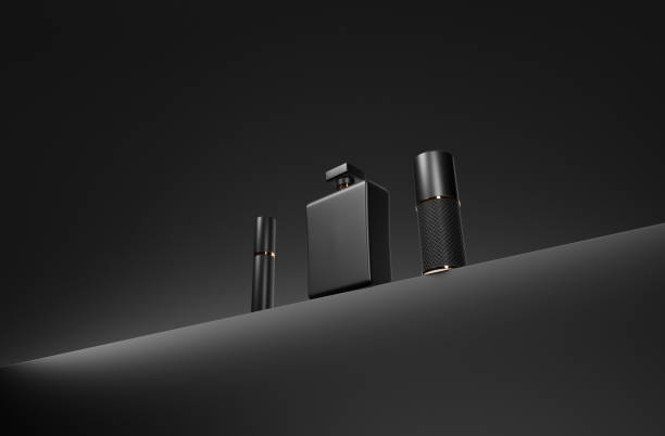 istock Collection of minimalistic black perfume bottles on a stylish dark background 2196181759