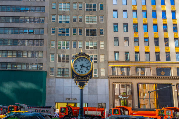 New York, USA - 07 October, 2024: Trump Tower clock in 5th avenue Manhattan