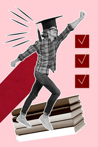 istock Vertical photo collage young happy joyful energetic nerd student university books preparation library reader bachelor degree complete tick 2196196513