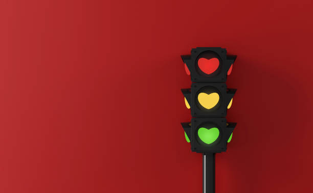 Love-Themed Traffic Light with Hearts and Gift Boxes. 3D Illustration