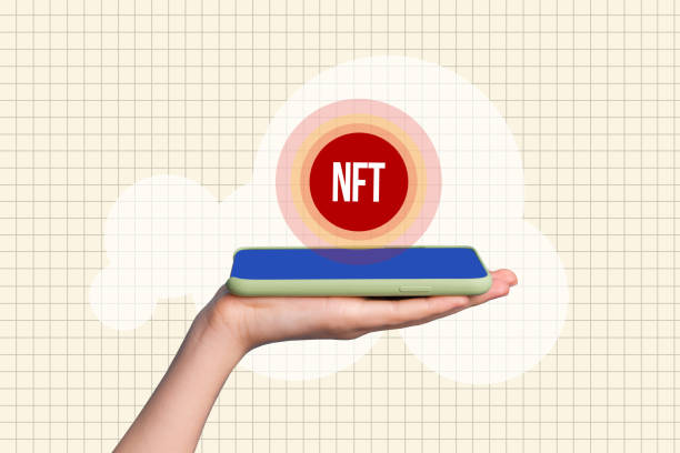 istock Creative collage image human palm holding smartphone nft cryptocurrency virtual assets trader earnings emoney rich checkered background 2196198685