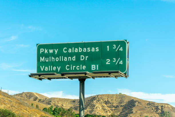 istock Calabasas and Mulholland Drive exit sign in California 2196198709