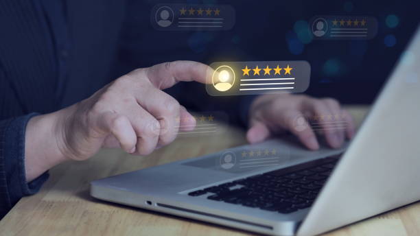 istock Customer feedback and review good rating concept,with floating digital 5-star customer reviews. testimonial and testimony, user comment and feedback for review. 2196199233