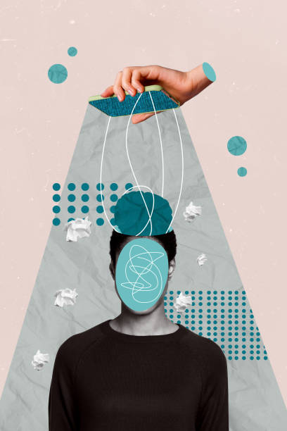 istock Composite artwork sketch photo collage of black white silhouette young faceless man empty space instead huge hand hold phone propaganda 2196199520