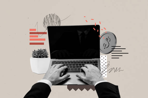 istock Photo collage image successful businessman hands tying laptop keyboard remote work online trading cryptocurrency rich wealth token 2196199570