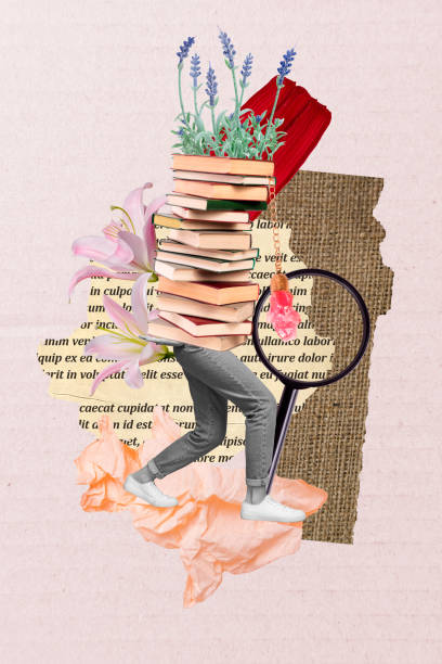 istock Creative collage illustration of pile books instead head nerd preparing for exams florist explore flowers isolated on pink background 2196199601