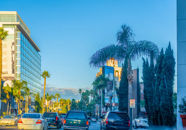 istock Traffic in world famous Sunset Boulevard at dusk 2196199869