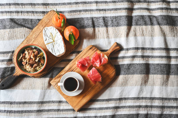 Continental breakfast on bed.