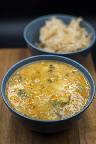 istock Pea soup, vegetable soup with peas, bacon, and sauerkraut. 2196202575