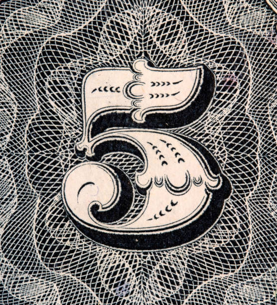 The number 5 from no longer circulating paper money currency bill.