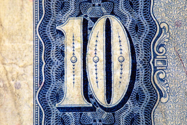 The number 10 from no longer circulating paper money currency bill.