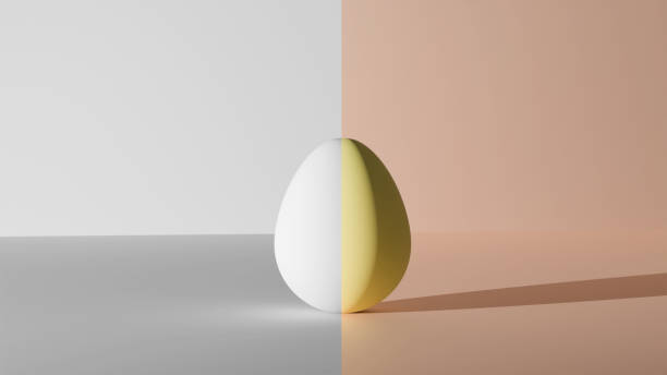 istock 3D model of Easter egg without color and texture on one side and with color and texture on the other, as an example before and after 2196215806