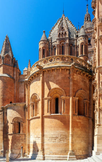 istock Romanesque Old Cathedral Architecture in Salamanca, Spain, Under Clear Blue Sky 2196224271