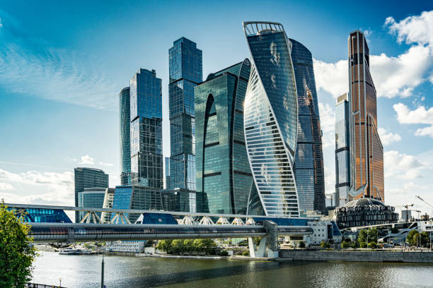 istock A Moscow city skyline with a large building that has a spiral design 2196229499