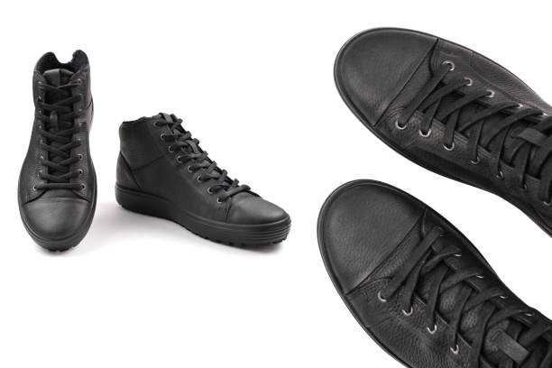 istock Men's black leather shoes on a white background. 2196230415