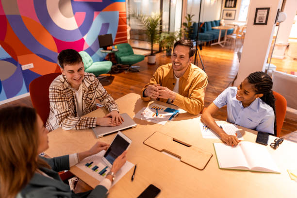 Marketing team discussing new project during a meeting in the office