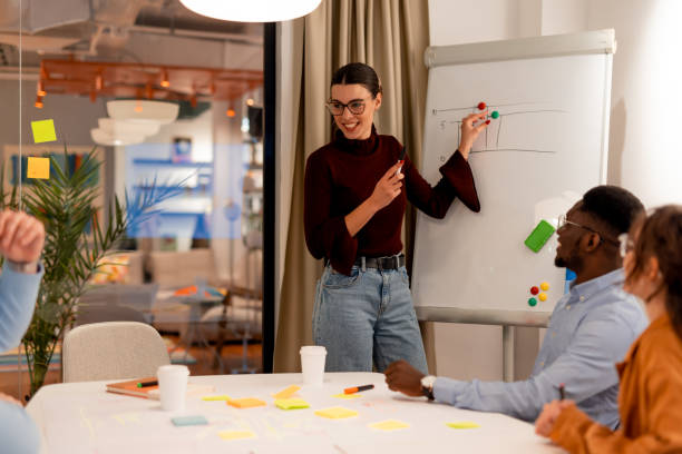 istock Young businesswoman explaining strategy to colleagues during a meeting 2196236352