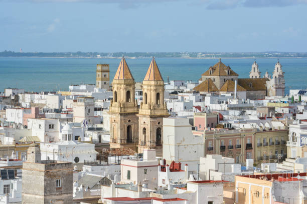 View of Cadiz from the Tavira Tower. The city of Cadiz on the Atlantic Ocean. Spanish Andalusia.
