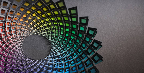istock Intricate Geometric Paper Art with Gradient Colors in Circular Pattern on Dark Background 2196239202