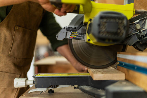 istock Close-up of a carpenter using electric saw in a carpentry 2196240275
