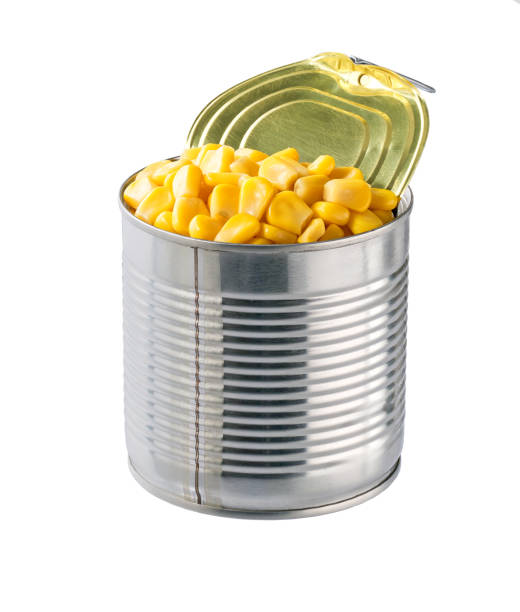 istock Opened tin can of corn kernels isolated on a white background. 2196242266