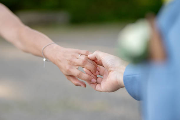 Close up of the bride and groom, copy space