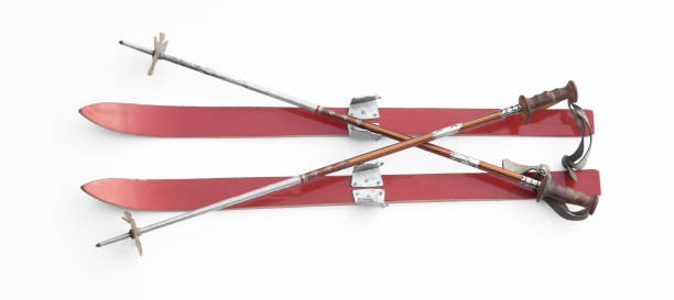 istock vintage red wooden skis isolated on white background 2196243445