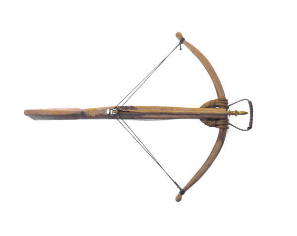 istock medieval wooden bows and crossbow isolated on white background 2196244039