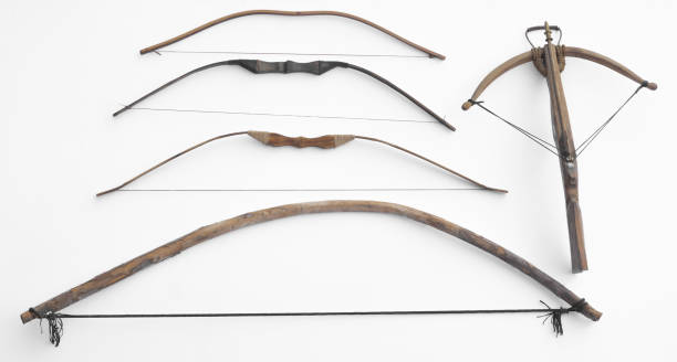 istock medieval wooden bows and crossbow isolated on white background 2196244420