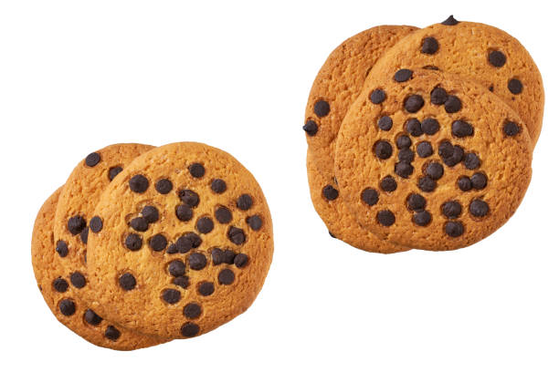 istock Stack of round chocolate chip cookies isolated on white background, top view. 2196248157