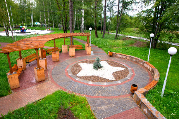 Recreation park among trees - benches and meditation area