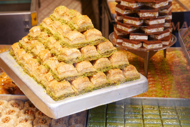 istock A Beautiful and Delicious Assorted Baklava Display Featuring Varieties in a Pastry Shop 2196255946