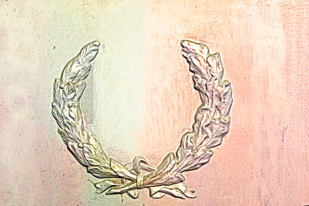 relief with symmetrical laurel wreath with symbols