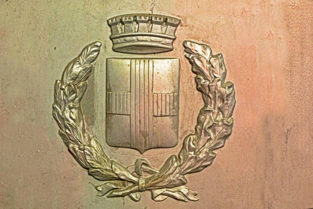 relief with symmetrical laurel wreath with symbols