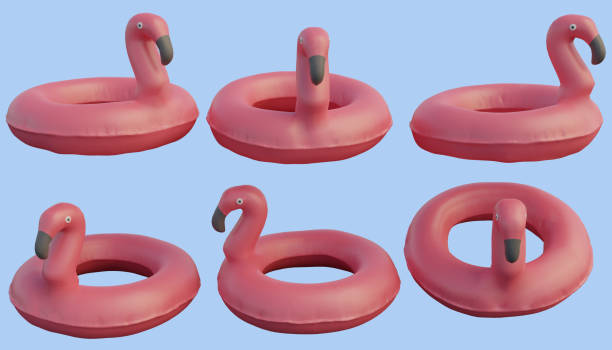 3d illustration floating swimming ring Inflatable swimming pool water pink and summer flamingo 3D rendering