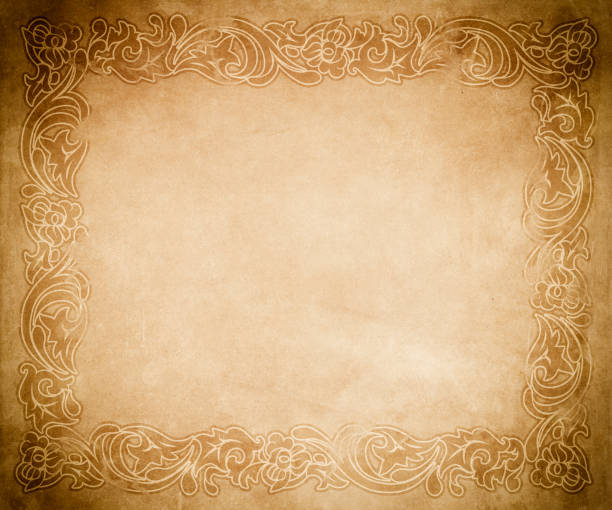Beige grunge old paper with decorative vintage border.