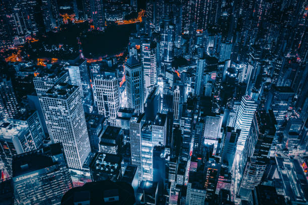 Illuminated skyscrapers shaping a vibrant cityscape