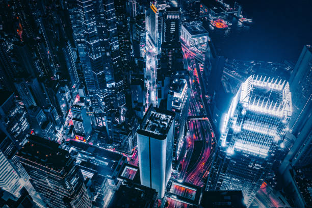 istock Illuminated skyscrapers and busy streets at night 2196280348