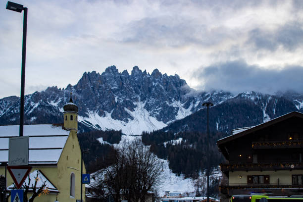 View of Monte Baranci at San Candido in Italys South Tyrol in the val gardena region at the the Dolomites