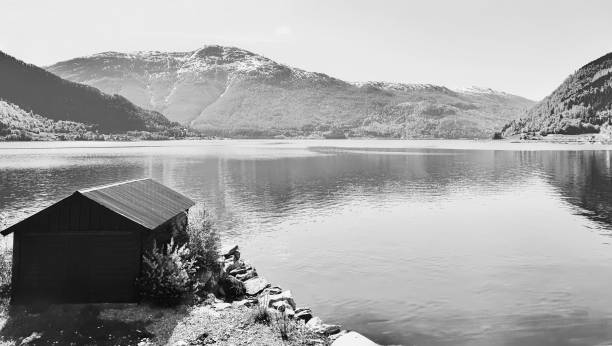 istock Black and White Cabin on The Fjord 2196286881