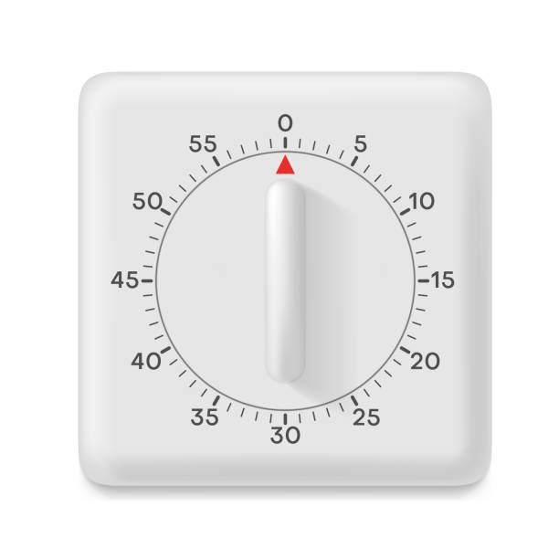 Kitchen timer cooking alarm analog minute white clock realistic vector illustration Kitchen timer cooking alarm analog minute white clock realistic vector illustration. Watch tool countdown device for checking timing measuring food preparing time stopwatch round shape oven dials stock illustrations