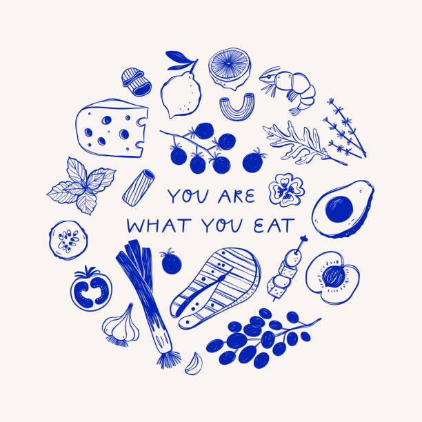 Hand drawn different mediterranean food set. Vector illustration