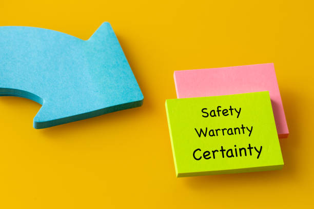istock Security Warranty Certainty Conceptual words. Business slogan. Building customer security and trust. Security, guarantee and certainty icons written on colorful sticky notes with an arrow 2196293136