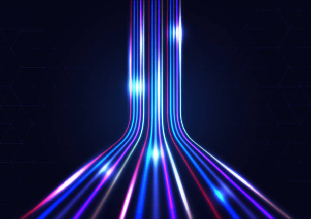istock vibrant blue and pink glowing lines forming a straight path forward against a mysterious 2196293172