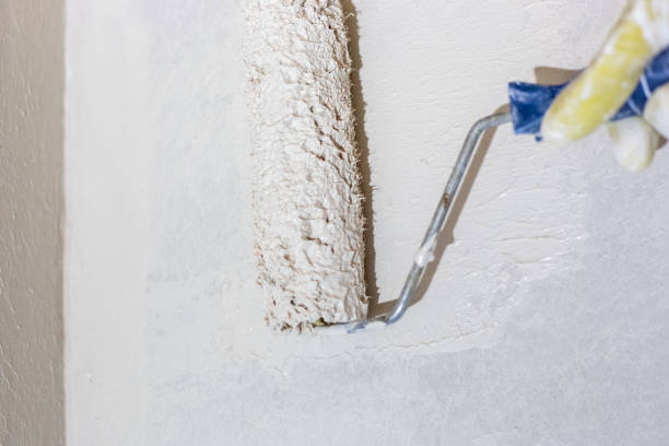 istock Home renovation. The craftsman plasters drywall walls with a roller 2196294391