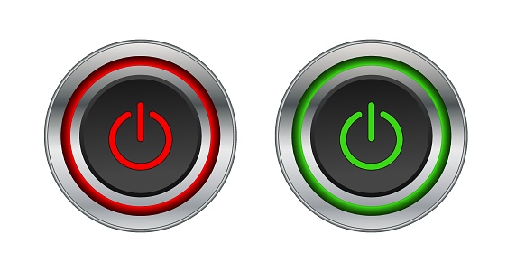 Steel Round On Off Button With Backlight Sign For Website App Vector ...