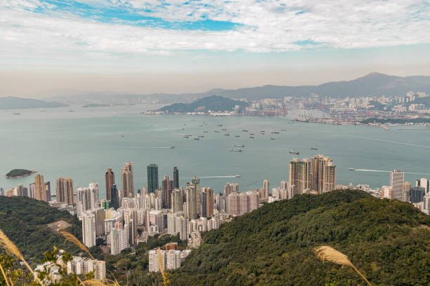 istock Vibrant skyline view from High West Viewpoint overlooking Hong Kong's bustling harbor 2196294951