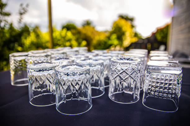 istock Wedding reception restaurant interiors, tables, glasses, plates and cutlery 2196306463